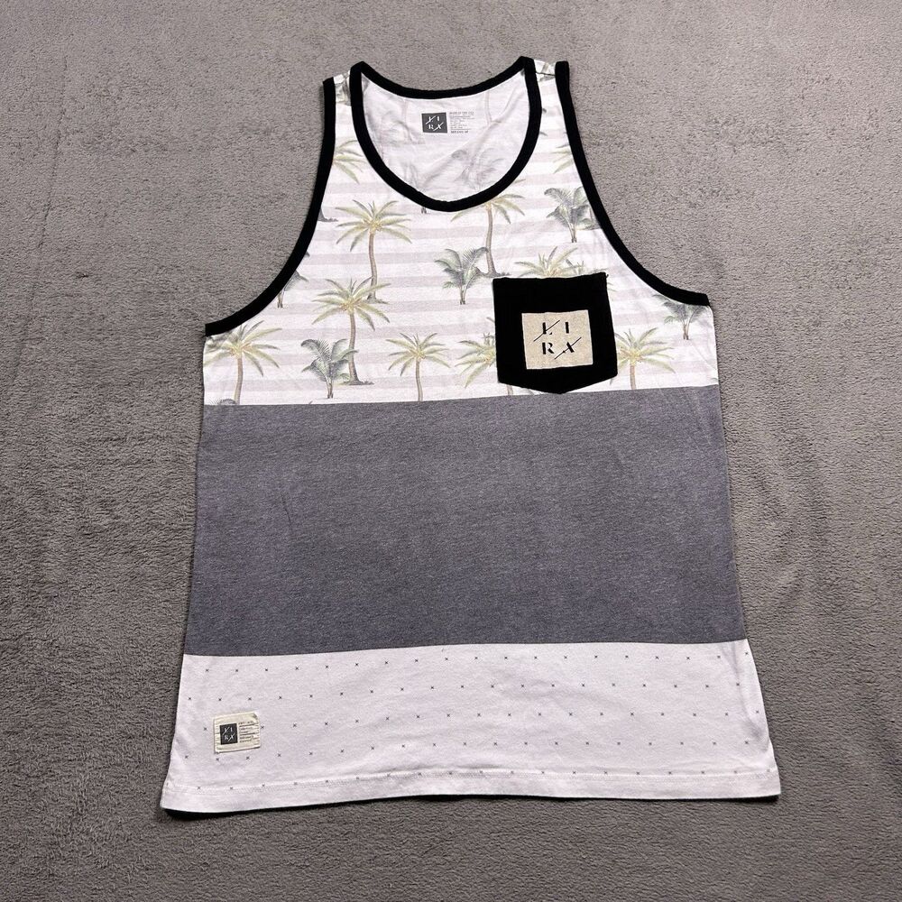 LIRA Tank Top Mens Medium Palm Tree Pocket Colorblock Surf Beach Skate Made USA